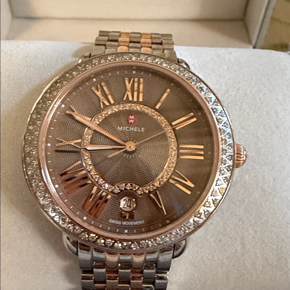 Michele Two-Tone Rose Gold and Silver Watch - Picture 9 of 10